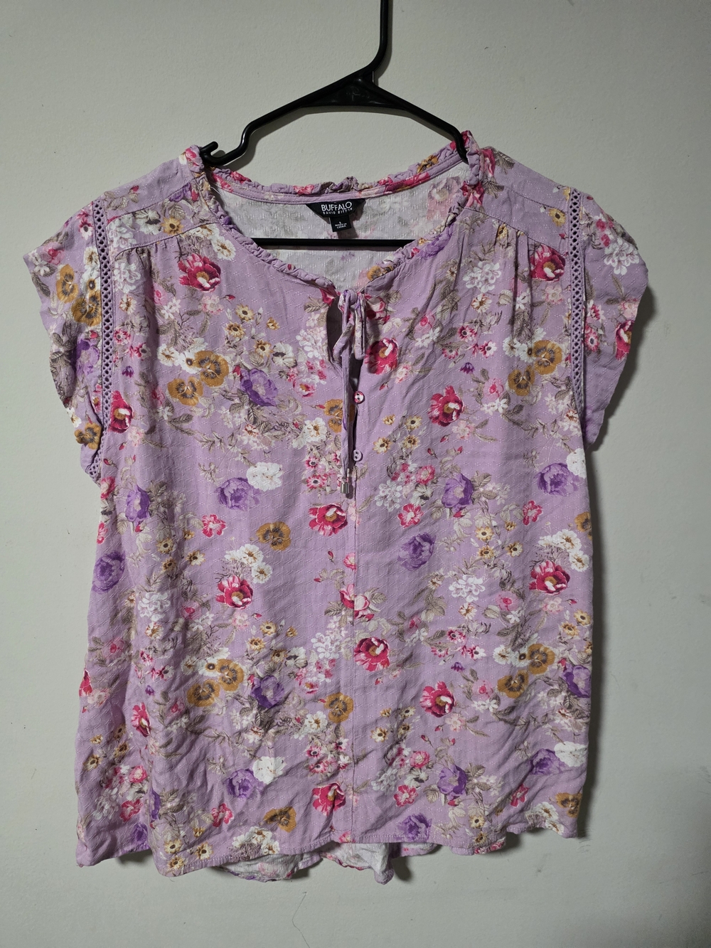 Buffalo David Bitton Lavender Floral Button-Tie Blouse